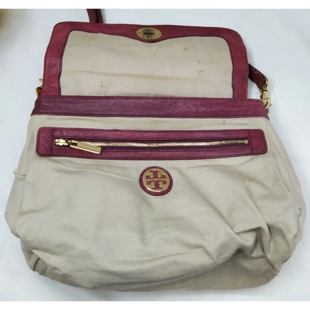 Tory Burch Maroon Red Leather Turnlock Flap Closure Satchel Crossbody Bag